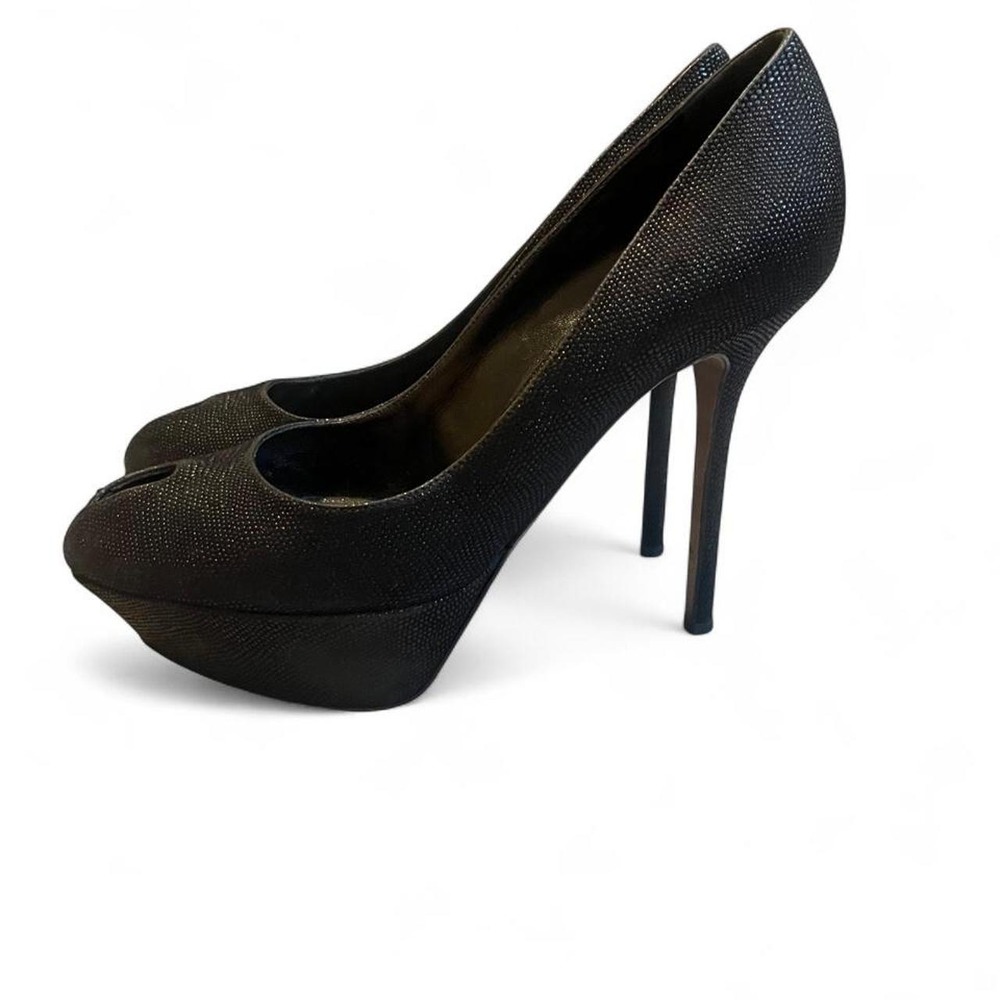 Sergio Rossi Black leather platform heels with peep toe detail Date night